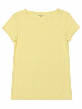 Ellen Tracy Women's T-Shirt M Yellow Stretch Cotton Short Sleeve Made in Canada
